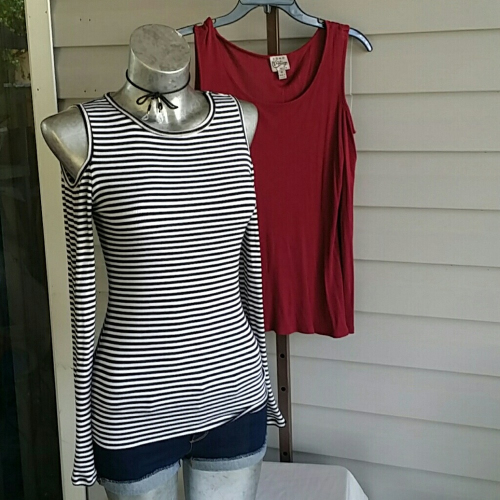 Set of 2 Cold Shoulder Tops Long Sleeve